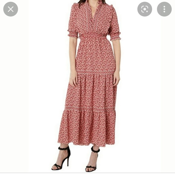 Short sleeve red gingham tiered maxi dress - Picture 7 of 7